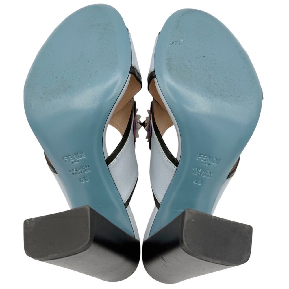 Fendi Flowerland Stud Floral Block Heel Mule Slide Sandals Size 40 US 10 - Picture 10 of 15